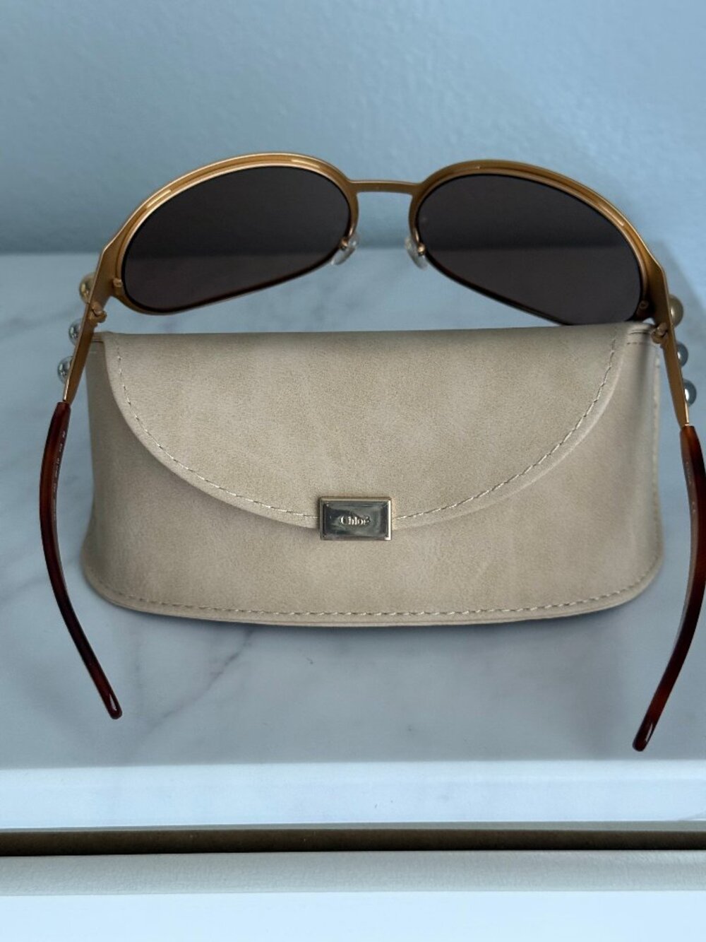 CHLOE Chloé Gold Metal Frame Sunglasses Brown Lens - Picture 6 of 11